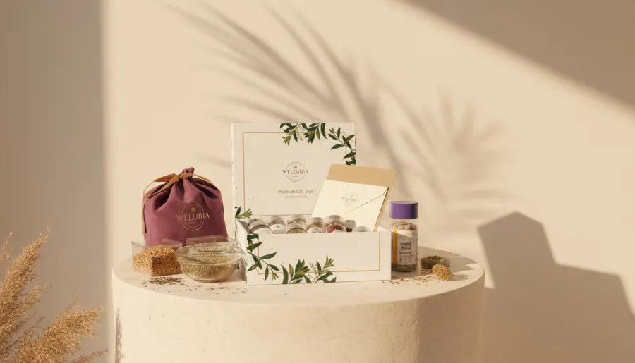 Wellubia gift box, potli and card styled for an occasion