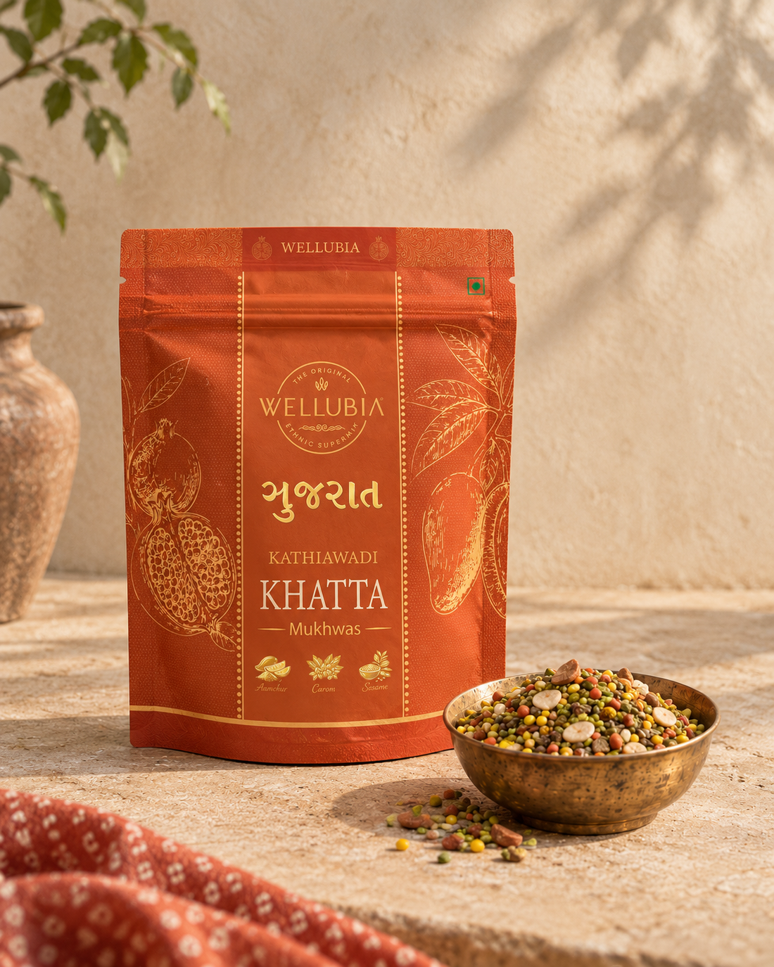 Wellubia Kathiawadi Khatta mukhwas pouch in a clean minimal product portrait