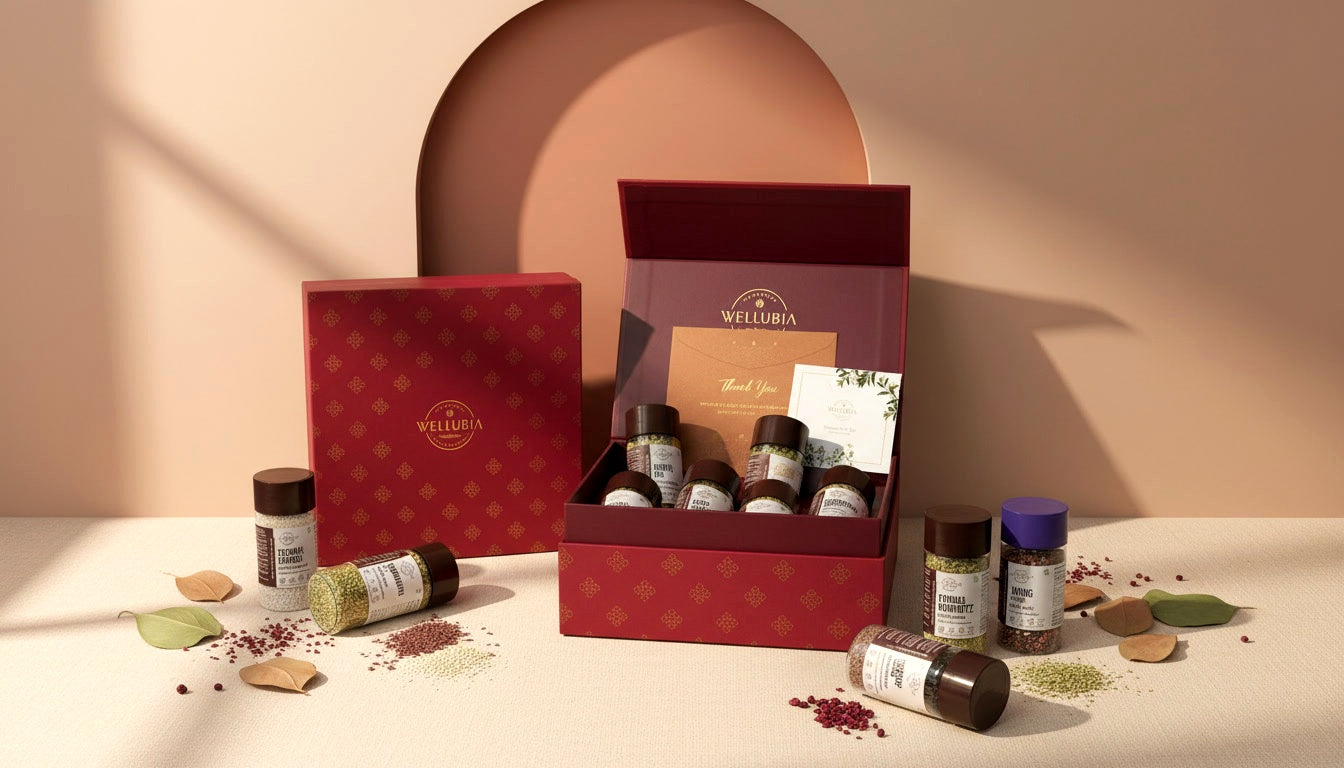 A custom branded Wellubia gift box