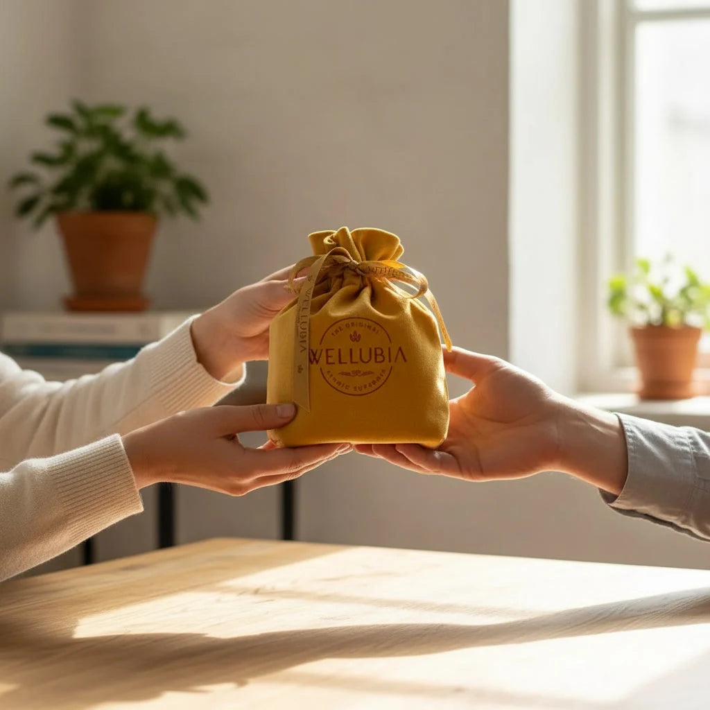 A Wellubia Mehfil Potli being presented as a corporate gift